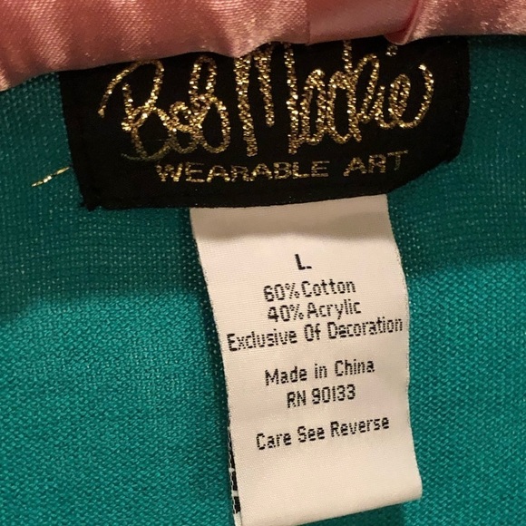 Bob Mackie size large Turquoise cardigan with Black Fringe - Picture 4 of 10